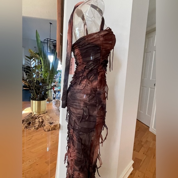 MICAS Tie Dye Distressed Mesh Bodycon Halter maxi dress - Picture 4 of 8